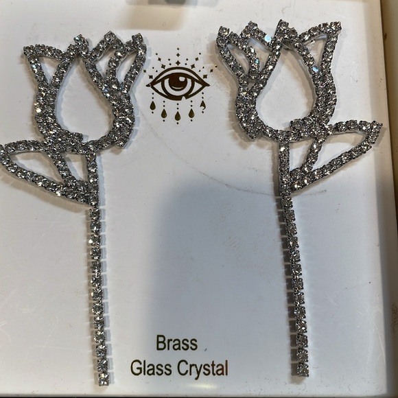 NIB Eye Candy Los Angeles Luxe Collection Glass Crystal Flower Earrings - Picture 2 of 4